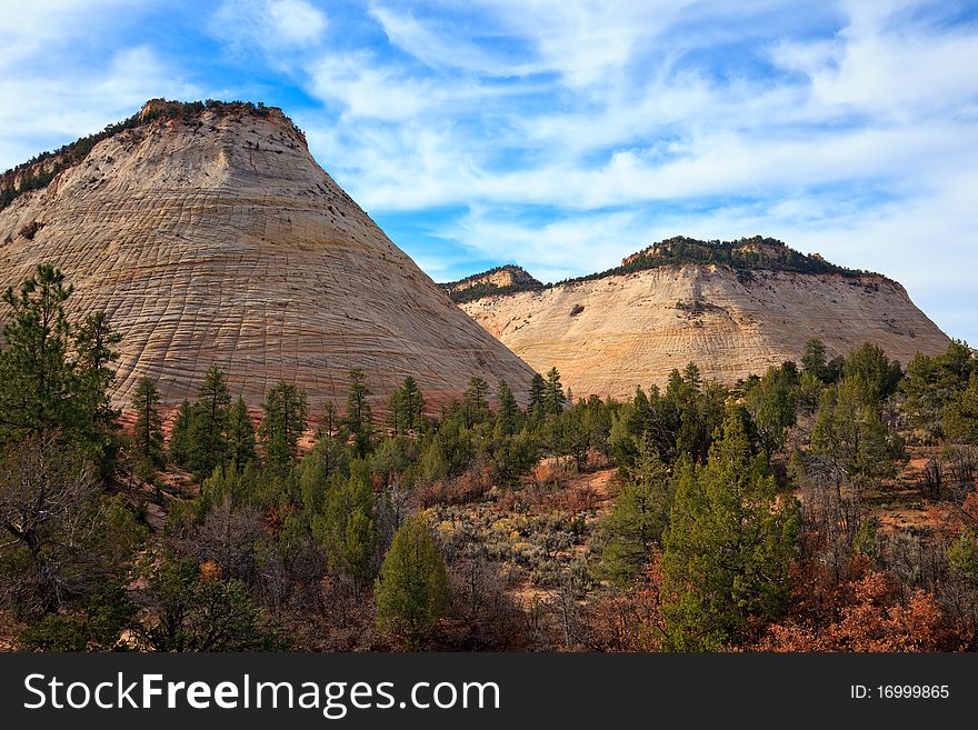 View of Checkerboard Mesa in Zion Canyon National Park, Utah.