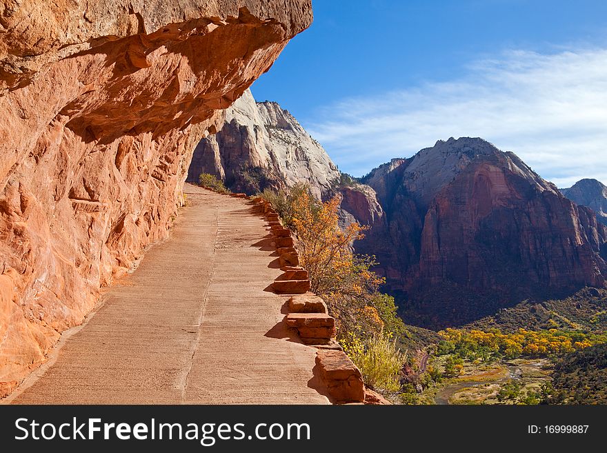 The trail to Angels Landing in Zion Canyon National Park, Utah. The trail to Angels Landing in Zion Canyon National Park, Utah.