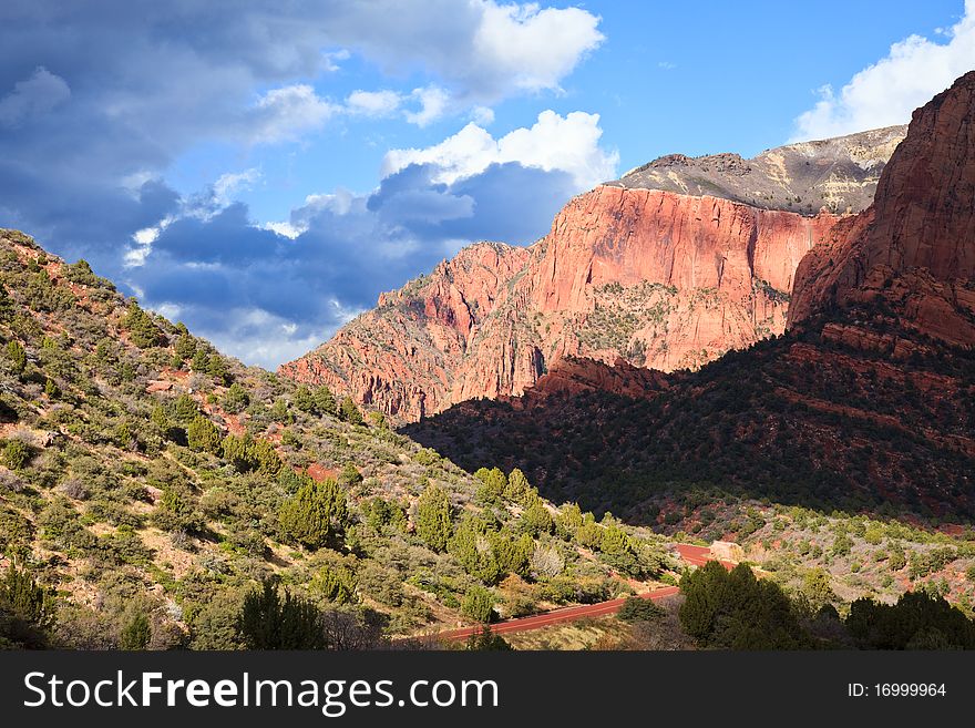 Kolob Canyons on a cloudy day in Zion National Park, Utah. Kolob Canyons on a cloudy day in Zion National Park, Utah.