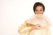 Asian Girl And Fan Stock Image