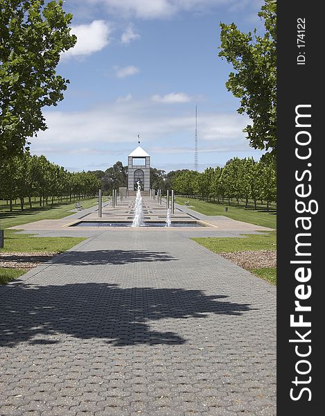 Fountain and Pathway in a Park