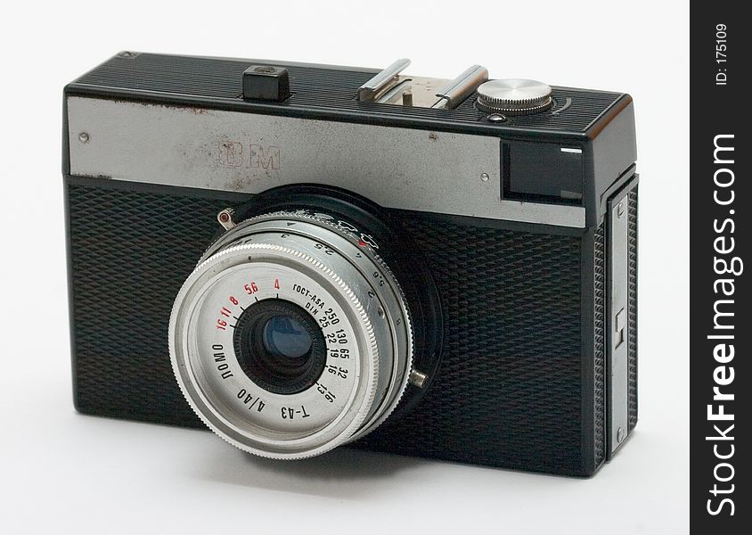 An old Russian camera isolated on white background