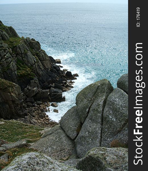 A Look down to the sea from rocks on high. A Look down to the sea from rocks on high