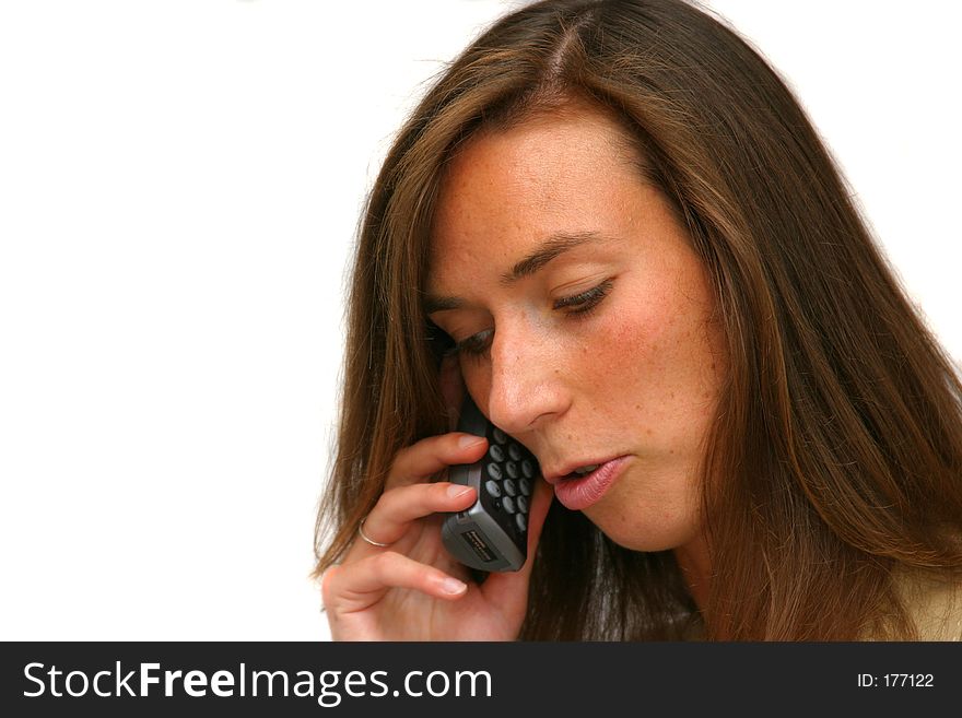 Attractive brunette on the phone