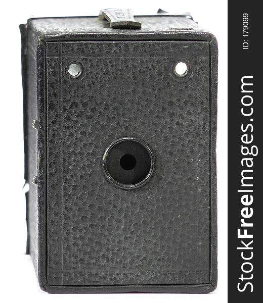 Isolated Antique Box Camera - Front. Isolated Antique Box Camera - Front