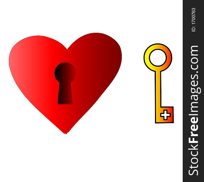 White background on heart and key