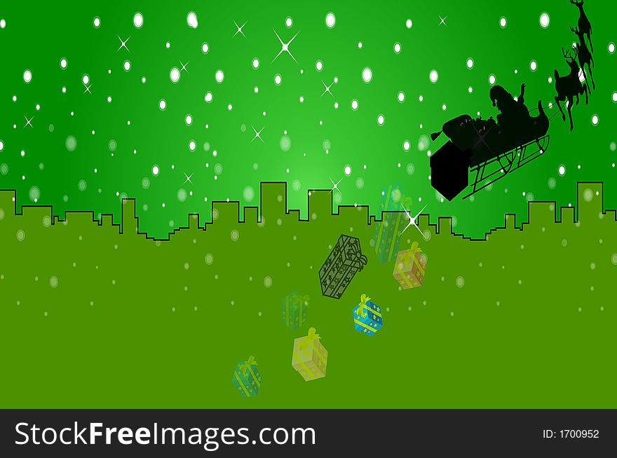 Green background on snowflake and star. Green background on snowflake and star