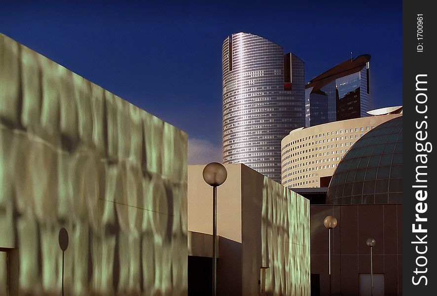 Exterior architecture with shadows, La Defence, Paris, Europe. Exterior architecture with shadows, La Defence, Paris, Europe