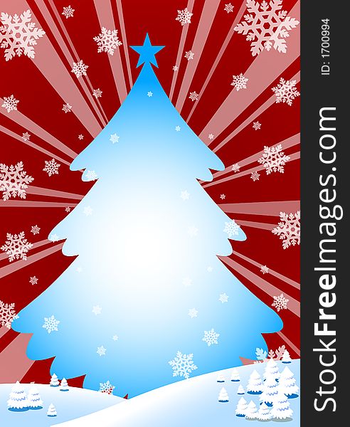 Snowflakes and tree darkred background. Snowflakes and tree darkred background