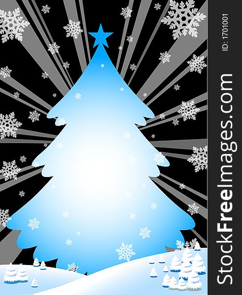 Snowflakes and tree black background. Snowflakes and tree black background