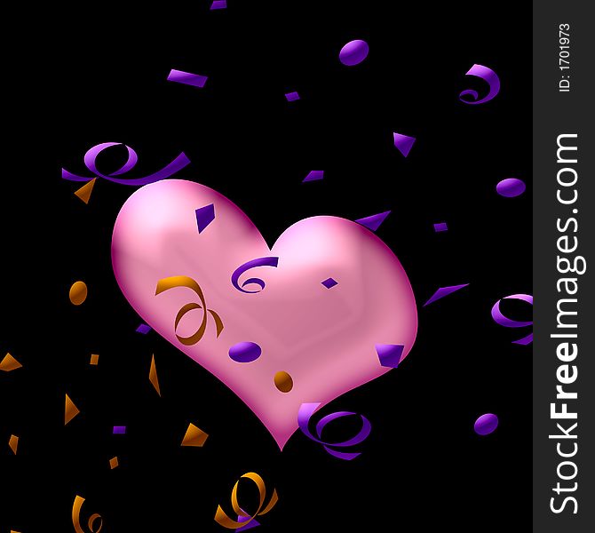 Abstract confetti and heart on black background. Abstract confetti and heart on black background
