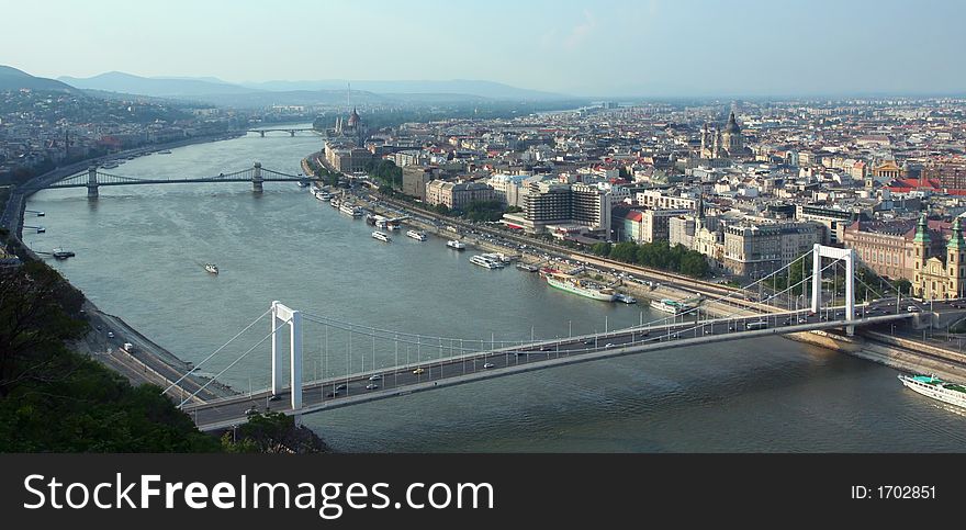 Panorama of Budapest (Hungary) with focus on the bridges. Panorama of Budapest (Hungary) with focus on the bridges