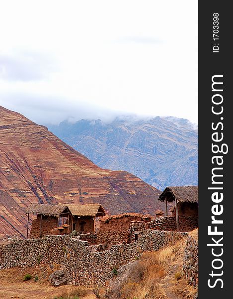 Pisac Ruins in the Sacred Valley and Andes Mountains