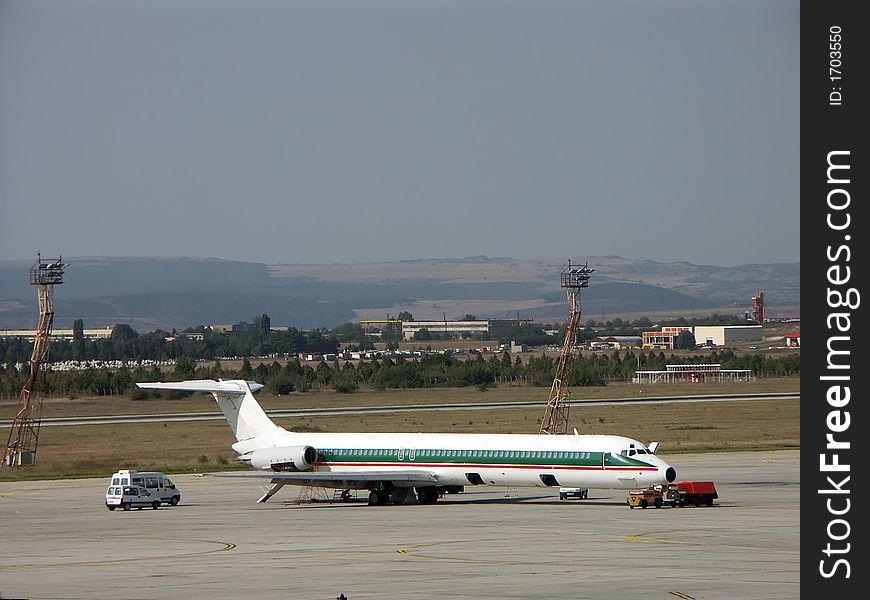 Passenger airplane being checked at the airport before flight. Passenger airplane being checked at the airport before flight