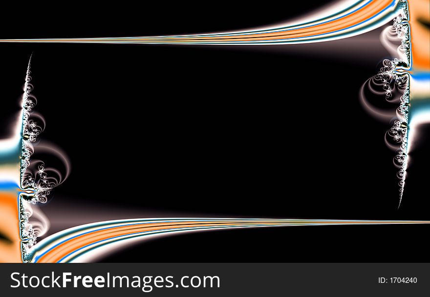 Racing striped coming off a swirled platform on a black background forming a framed image. Racing striped coming off a swirled platform on a black background forming a framed image