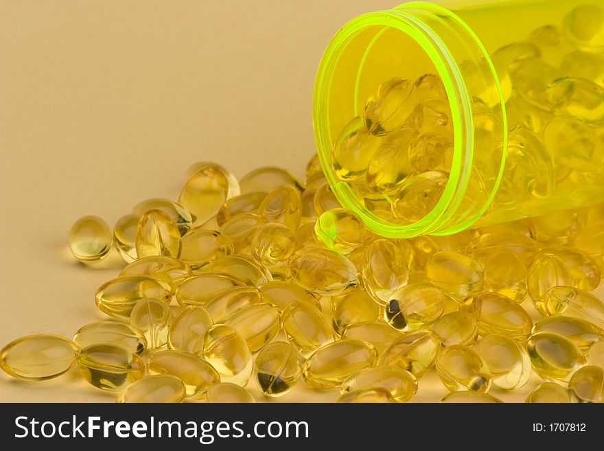 Close up of fish oil - evening Primrose oil, a Healthy supplement .