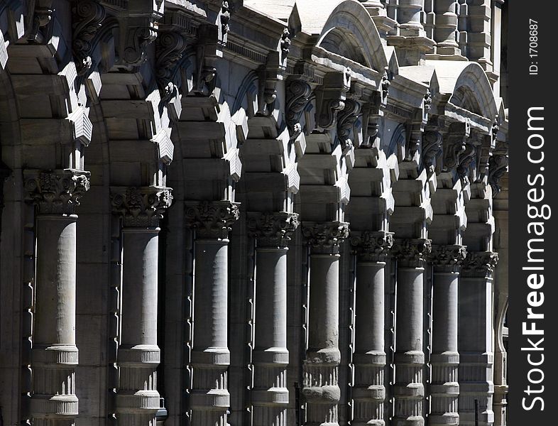 A row of old architectural columns. A row of old architectural columns