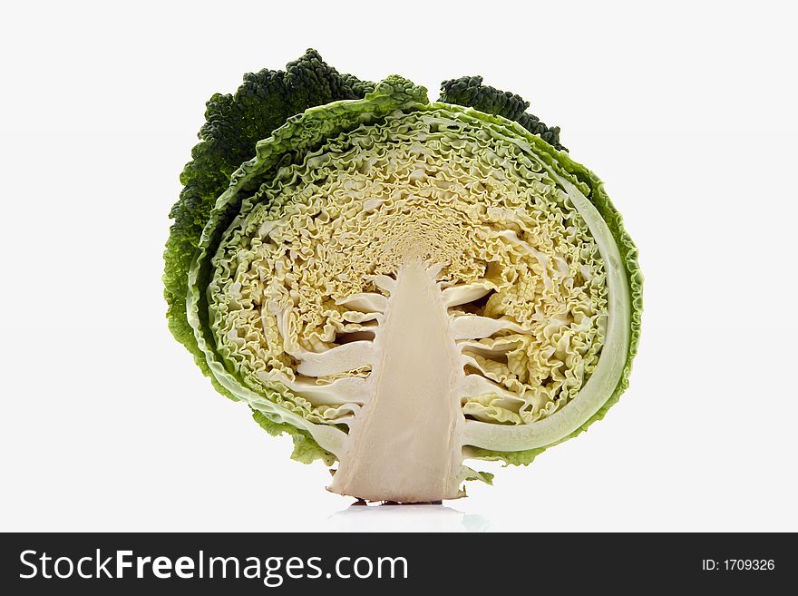 Green cabbage over white background. brassica oleracea