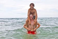Boys Having Fun In The Beautiful Clear Sea Royalty Free Stock Images Boys Having Fun In The Beautiful Clear Sea Royalty Free Stock Images