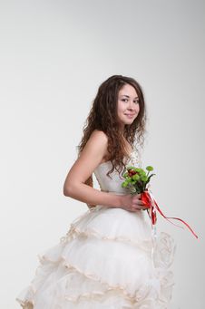 Smiling Bride In Wedding Dress With Bouquet Royalty Free Stock Images Smiling Bride In Wedding Dress With Bouquet Royalty Free Stock Images