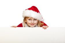 Child Dressed As Santa Claus Holds Blank Ad Sign Royalty Free Stock Photos Child Dressed As Santa Claus Holds Blank Ad Sign Royalty Free Stock Photos