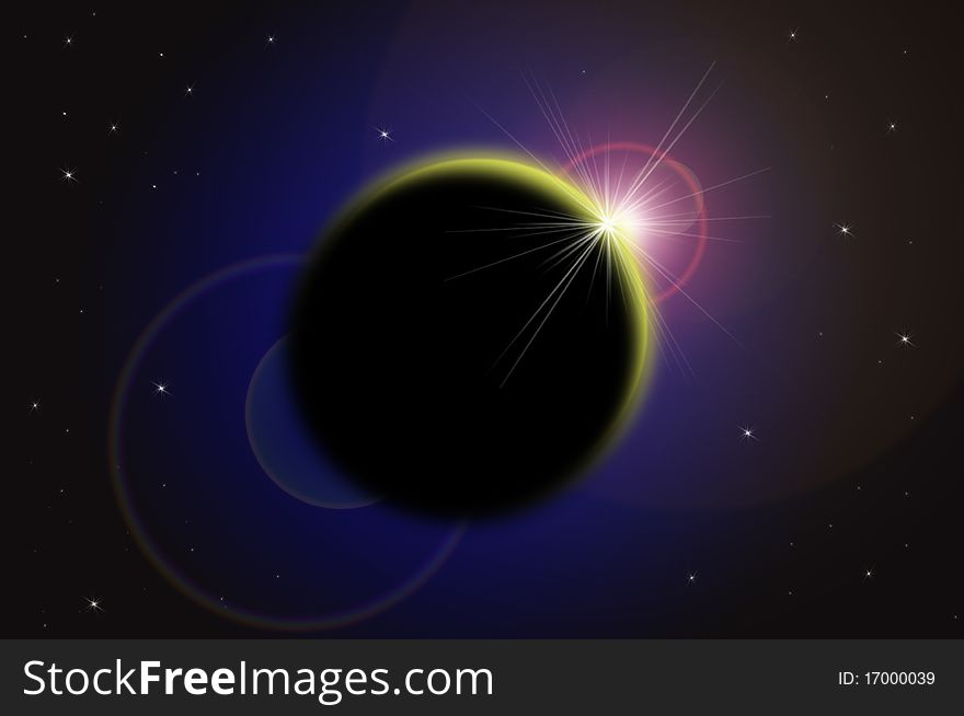 Bright star and planets in space