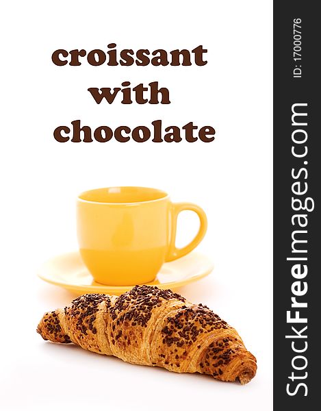 Croissant with chocolate isolated on white background