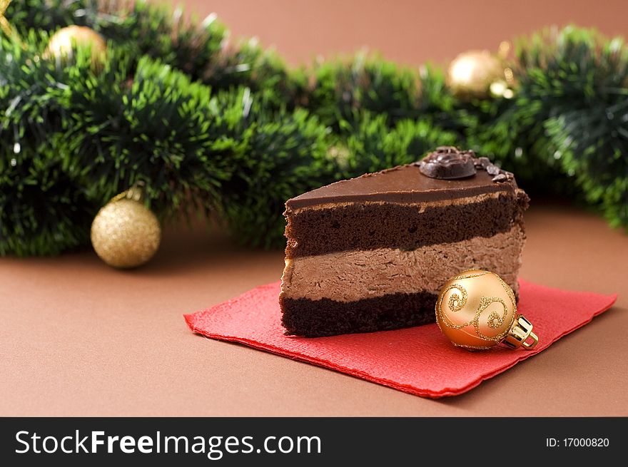 Chocolate cake and xmas decoration