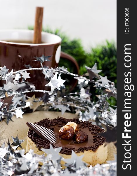 Chocolate tart and xmas decoration