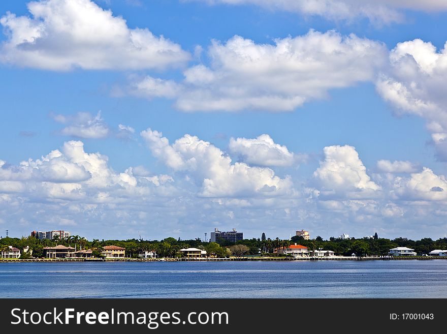 Skyline of Miami with ocean