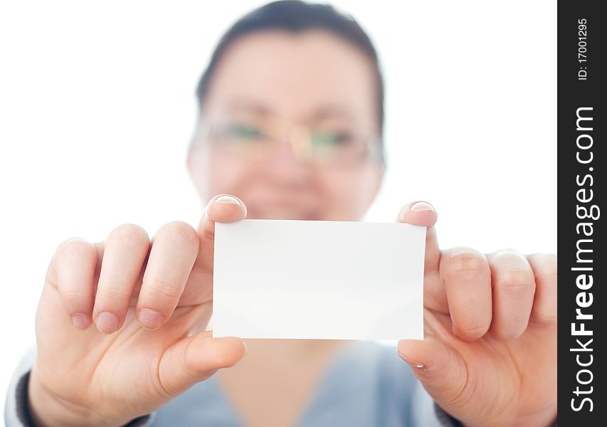 Businesswoman with business card