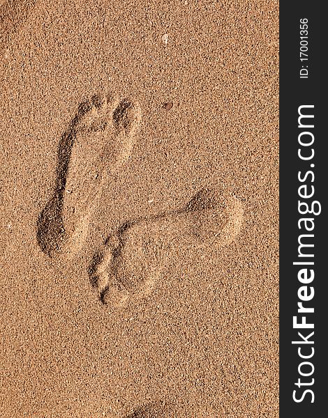Footprints of man at the beach in vice versa direction. Footprints of man at the beach in vice versa direction
