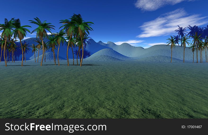 Very bright and colorful tropical landscape