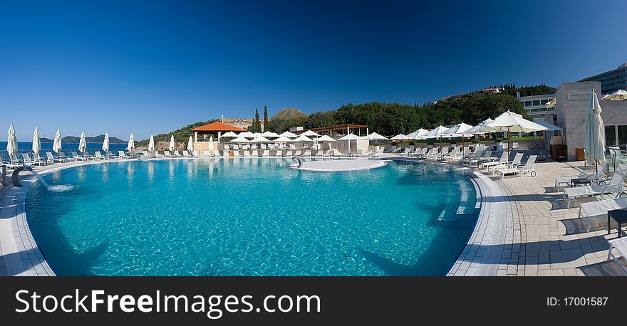 Panoramic view of rest area in hotel