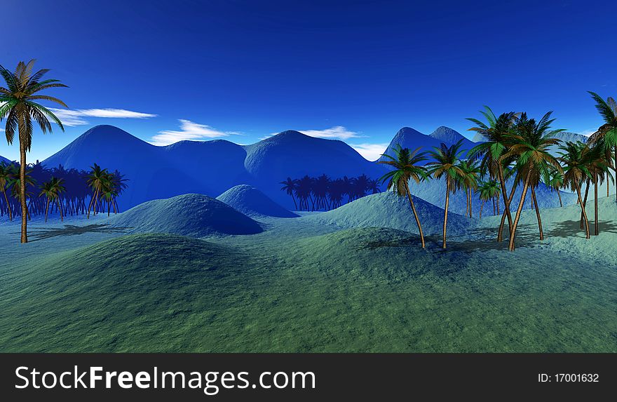 Very bright and colorful tropical landscape