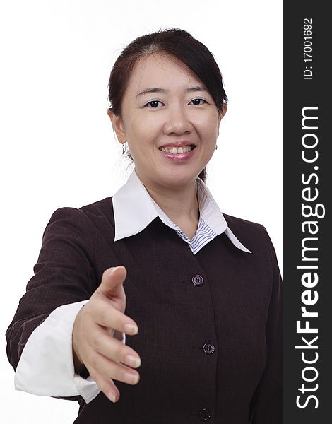 An Asian businesswoman offering a handshake