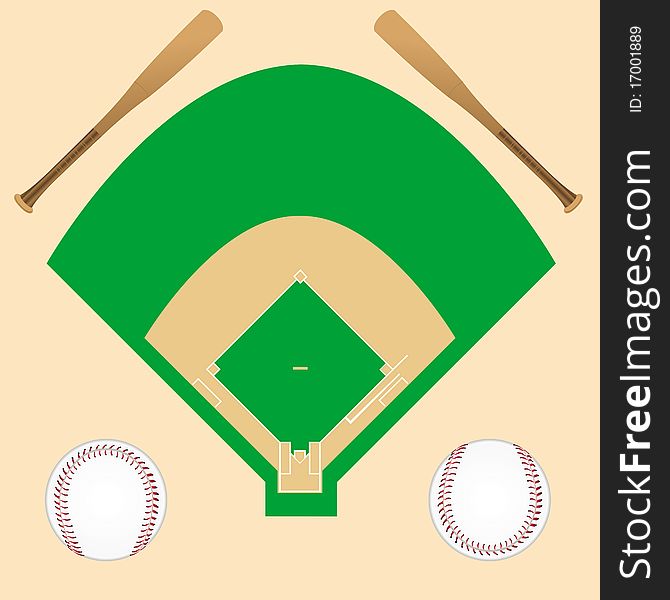 This image represents a baseball background card concept with a baseball field and other elements