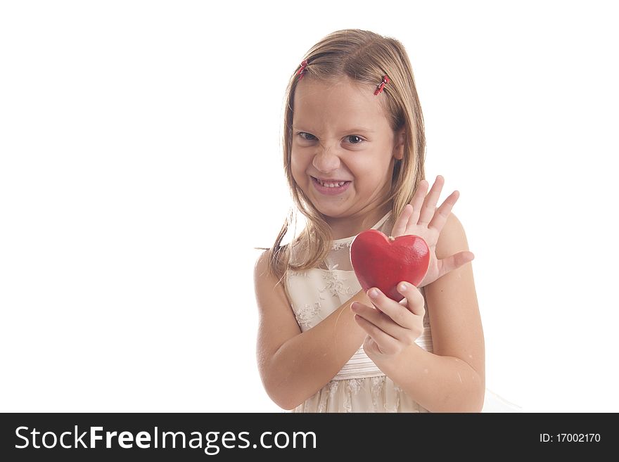 Girl Holds Red Heart In Her Hands