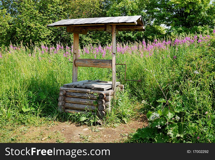 Wooden draw well in Russia