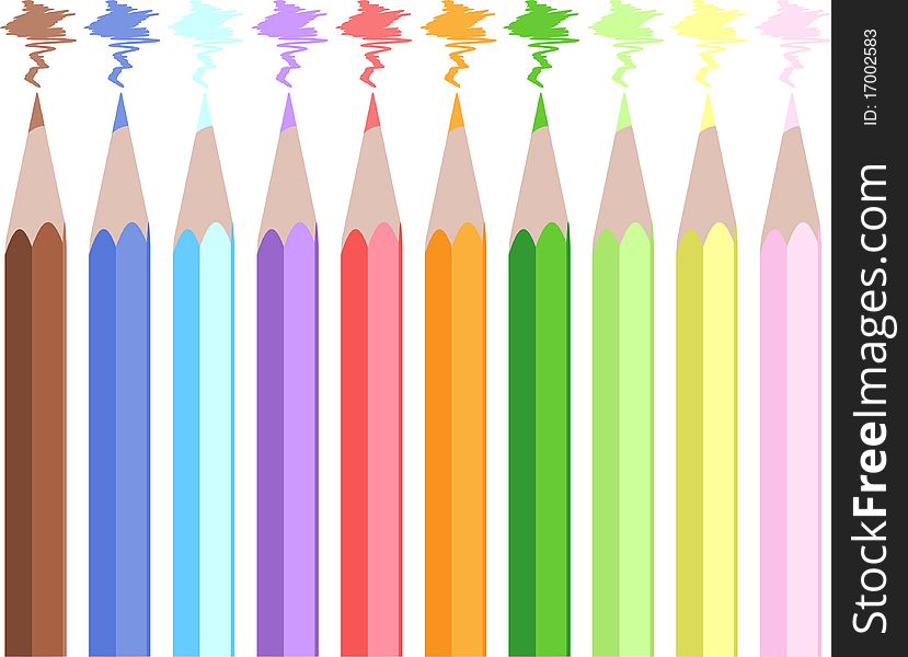 Set of colored pencils on white background. Set of colored pencils on white background