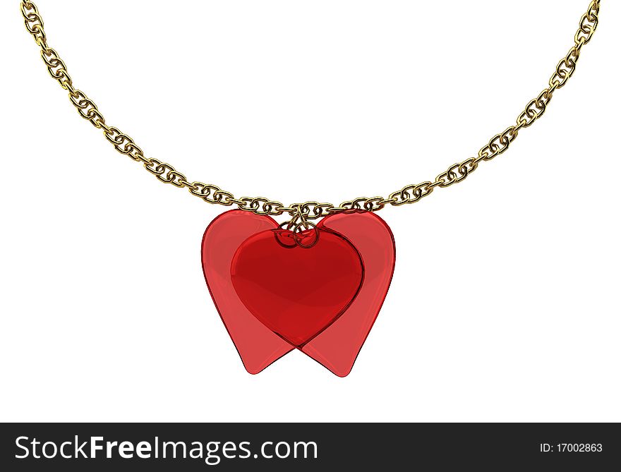 2 transparent hearts with a gold chain