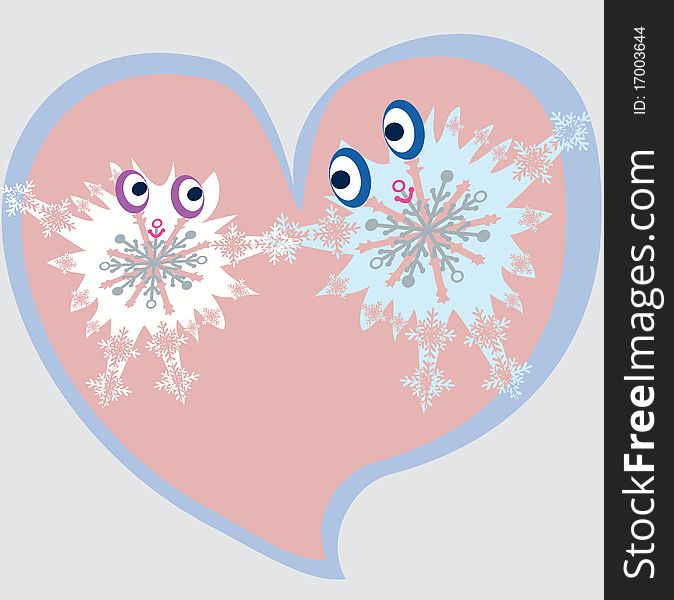 Cartoon illustration snowflakes in love. Cartoon illustration snowflakes in love