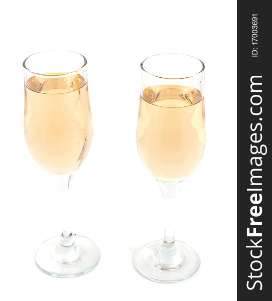 Champagne glasses on a white background