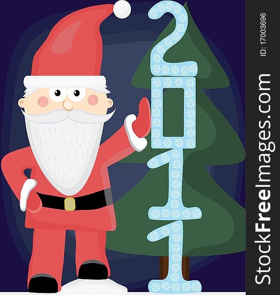 Cartoon Christmas postcard with Santa Claus keeps date