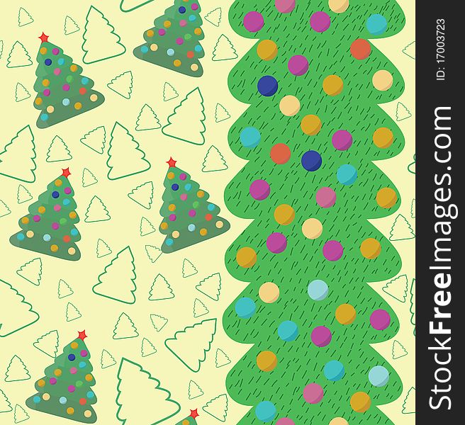 Cartoon christmas seamless pattern with tree. In