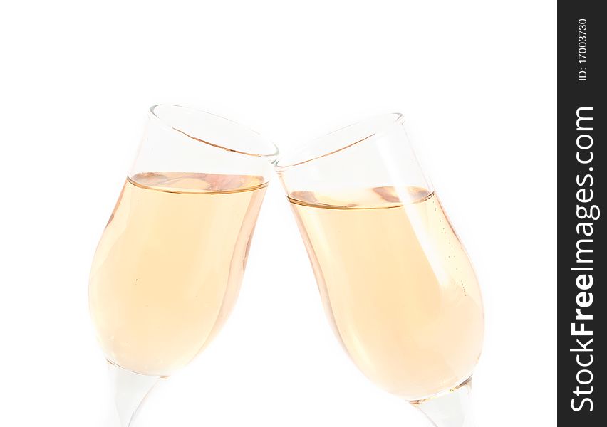 Champagne glasses on a white background