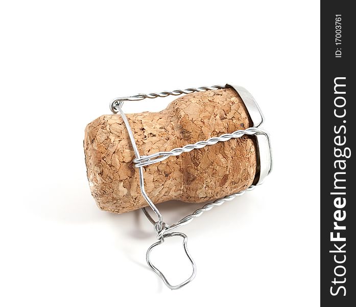 A champagne cork on a white background