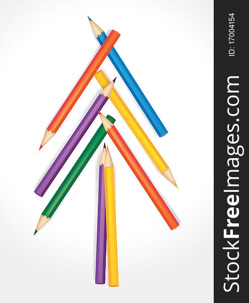 Christmas Tree Composed Of Colored Pencils