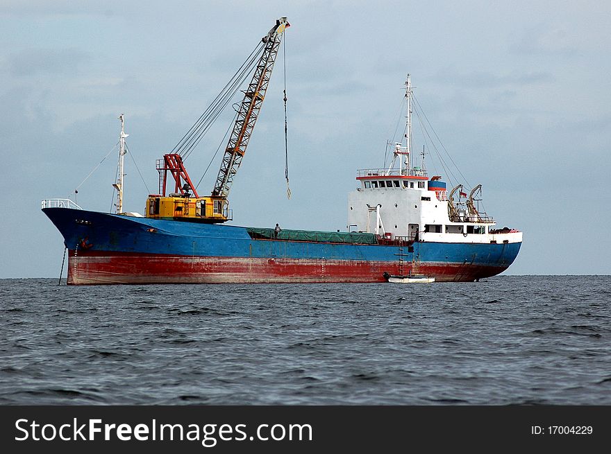 A tanker ship was sailing at sea