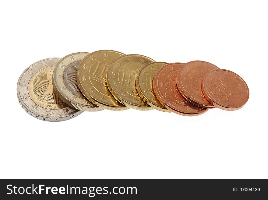 Euro coins set of germany, polish money against white background